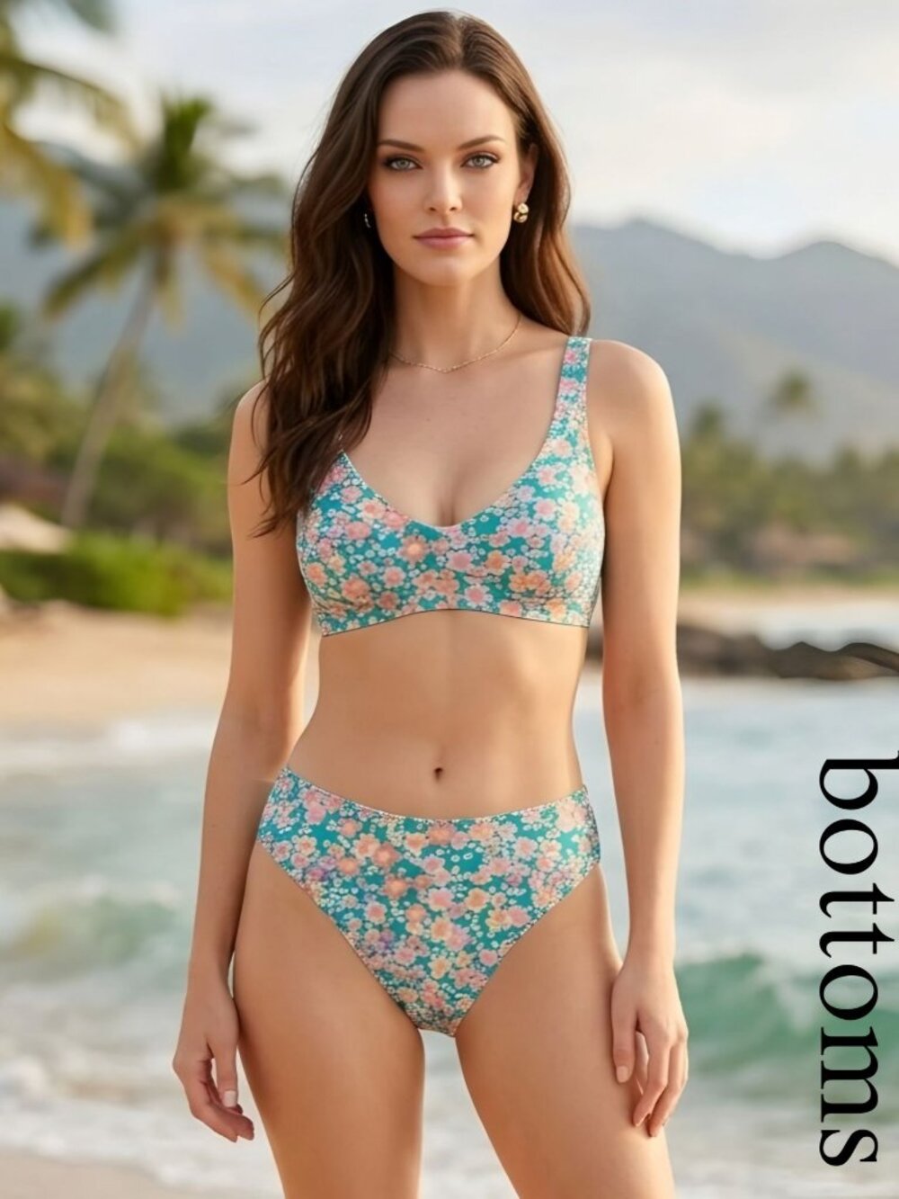 Lolli Swim ✦ Aster Bottom ✦ Green Floral Print Bikini Bottom Size L NWT